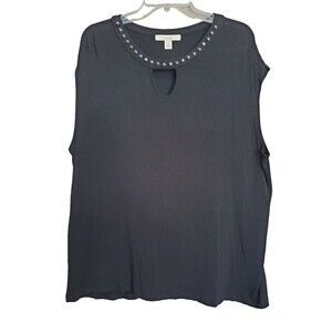 Sejour Black Jersey Knit Keyhole Neck Studded Sleeveless Tunic Size 0X